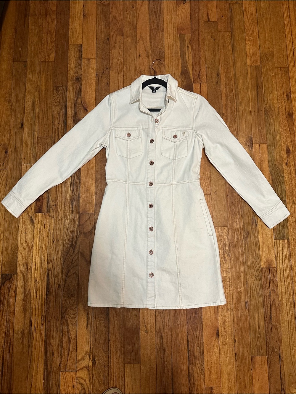 Frye Ivory copper button up long sleeved denim dress XS